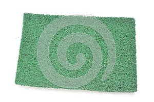 Green fiber scourer pad on white background