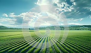 Green field, blue sky, white clouds, beautiful landscape,