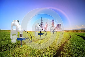 Green field and chemist plant vs  smart factory background