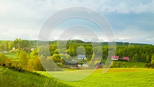 Green field and hills. Nature of northern Poland