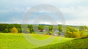 Green field and hills. Nature of northern Poland