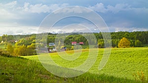 Green field and hills. Nature of northern Poland