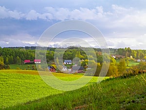 Green field and hills. Nature of northern Poland