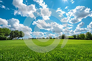 Green Field With Trees and Clouds