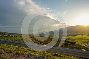 Green fields in Cizre Turkey at Sunset