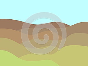 Green fields in a minimalist style. Wavy landscape of meadows and plains. Typographic boho decor for prints, posters and interior