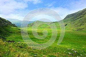 Green fields of Molls Gap mountain pass, Ring of Kerry, Ireland