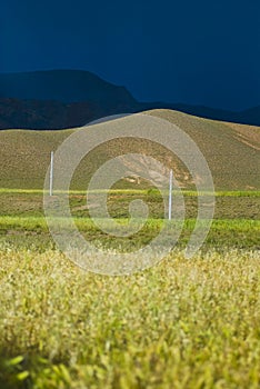 Green fields and rolling hills