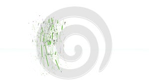 Green financial background made of 3d poligons. Polygons rotate and are collected in a picture. bitcoin icon and a