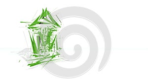 Green financial background made of 3d poligons. Polygons rotate and are collected in a picture. bitcoin icon in the bank