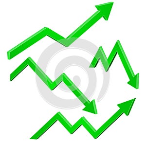 Green financial up and down moving arrows. Rising and falling trends