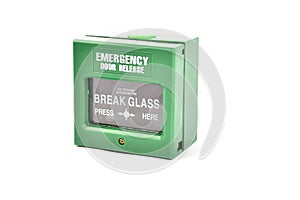 Green fire alarm panel on white background