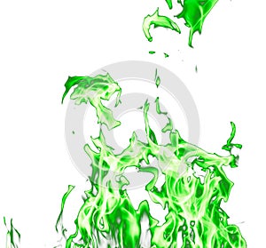 Green fire flames on a white background