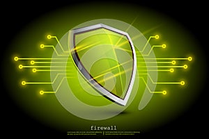 Green firewall shield backdround. internet security.