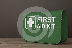 Green First Aid Kit Soft Bag with White Cross. 3d Rendering