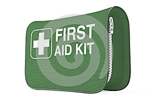 Green First Aid Kit Soft Bag with White Cross. 3d Rendering