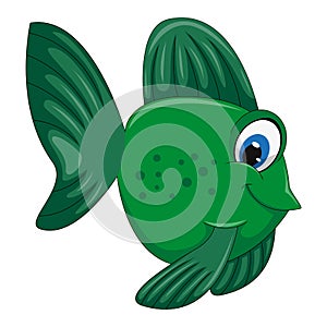 Green fish with big eye and smile cartoon vector illustration