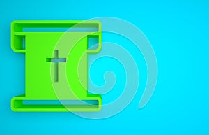 Green Flag with christian cross icon isolated on blue background. Minimalism concept. 3D render illustration