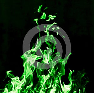 Green flame fire on black background