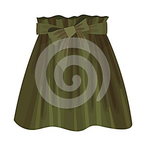 Green Flared Skirt with Bow on Waist Vector Illustration