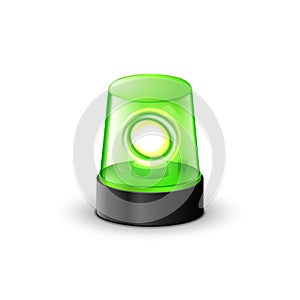 Green flashing police beacon alarm. Police light siren emergency equipment. Danger flash ambulance beacon