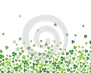 Green flat clover shamrock leaves isolated on white background border for St. Patrick`s day