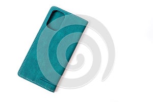 A green flip case with pockets for bank cards and IDs to protect your smartphone