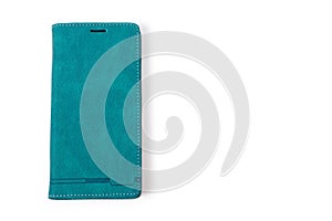 A green flip case with pockets for bank cards and IDs to protect your smartphone