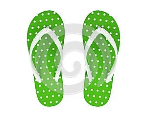 Green Flip Flops isolated on white background. Polka dots Sandals.  Clipping path