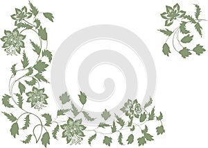 Green floral corner decoration on white