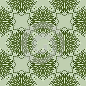 Green floral pattern. Seamless background with flowers. Vector