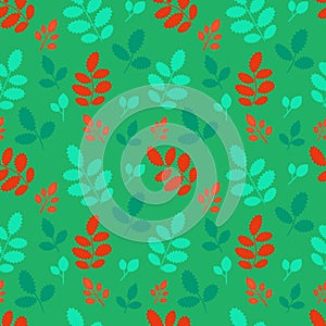 Green floral seamless pattern with small colorful summer leaves