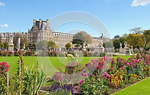 Green and floral Tuileries gardens in Paris