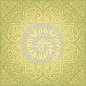 Green floral wallpaper vector designin vintage style