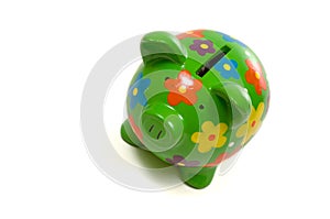 Green Flowery piggy bank with money