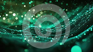 Green flowing particle wave digital data background