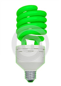 Green fluorescent light bulb, isolated