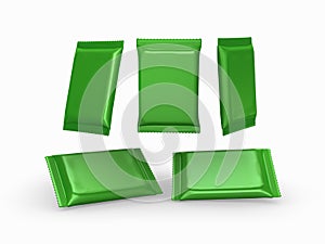 Green foil plain flow wrap packet with clipping path