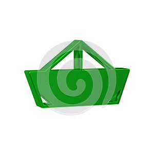 Green Folded paper boat icon isolated on transparent background. Origami paper ship.