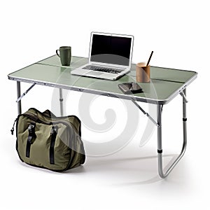 Green Folding Table For Camping With Laptop And Bag