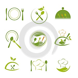 Green food and health cooking business logo