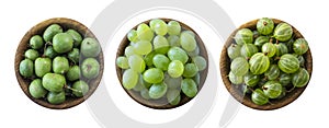 Green food isolated on a white background. Collage of different fruits and berries at green color. Green baby kiwi fruit actinidia