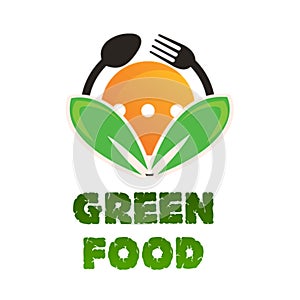 Green Food Logo Fork And Spoon Catering Concept.