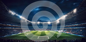 green football arena light goal stadium world soccer sport game. Generative AI.