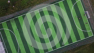 Green football field aerial view top view