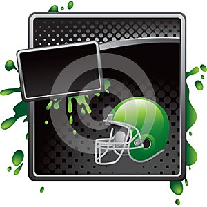 Green football helmet black halftone grungy ad