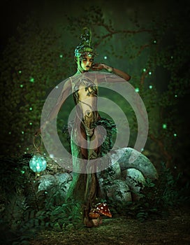 Green Forest Elf at Night, 3d CG