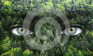 Green forest and human eyes - Save nature concept