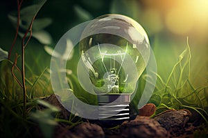Green forest with moss and grass lightbulb