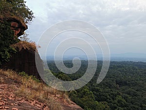 A green forest with sky background and blue white cloud in the morning at Bung Kan, Thailand.